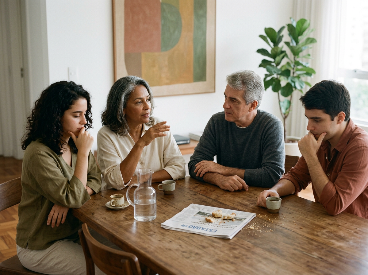 Família em uma conversa cotidiana ao redor da mesa